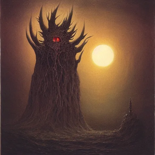 Image similar to kuriboh beksinski, eldritch, apocalypse, creepy creature, horror spooky