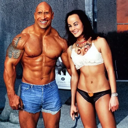 Prompt: Dwayne the rock Johnson with a really big forehead with abbs