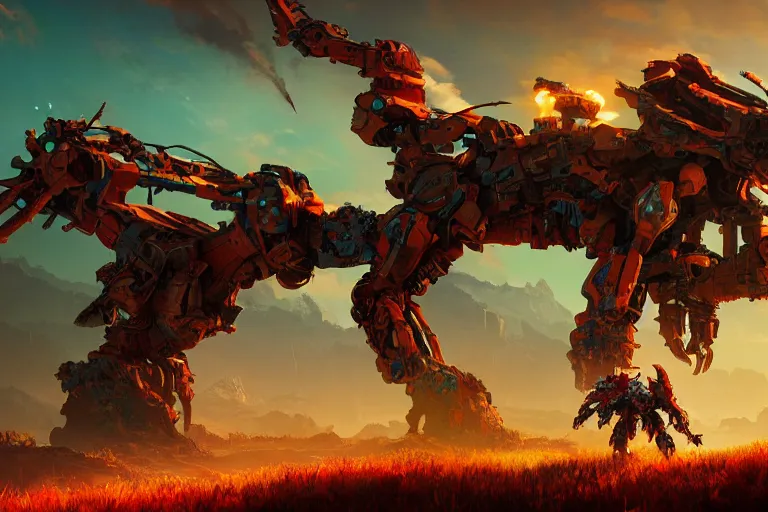 Image similar to ravager machine mecanical creature robot of horizon forbidden west horizon zero dawn radiating a glowing aura global illumination ray tracing hdr fanart arstation by ian pesty and alena aenami artworks in 4 k