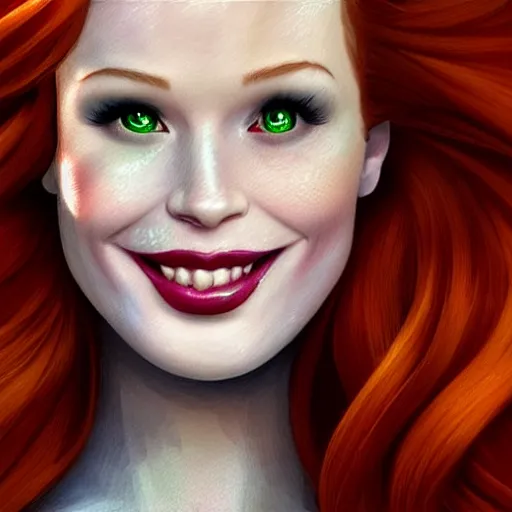 Image similar to beautiful Madelaine Petsch poison ivy DC comics taking a selfie, evil smile, realistic character concept, medium shot, fun pose, comic book, illustration, slender symmetrical face and body, artstation, cinematic lighting, hyperdetailed, cgsociety, 8k, high resolution, Charlie Bowater, Tom Bagshaw, single face, insanely detailed and intricate, beautiful, vfx, postprocessing