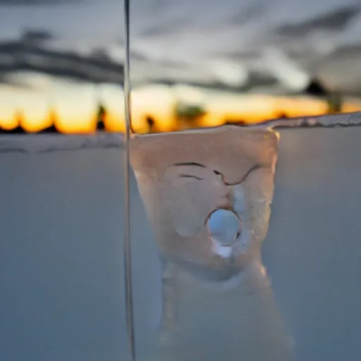 Prompt: see through clear sheet of ice sheet of ice in front of face face face behind ice face behind ice open eyes