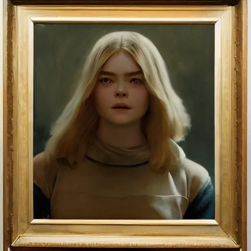 Prompt: ultra realistic extremely detailed elle fanning in prey, art by frank frazetta and michael sowa, roger deakin ’ s cinematography, oil on canvas, 4 k, ultra realistic, highly detailed, epic lighting