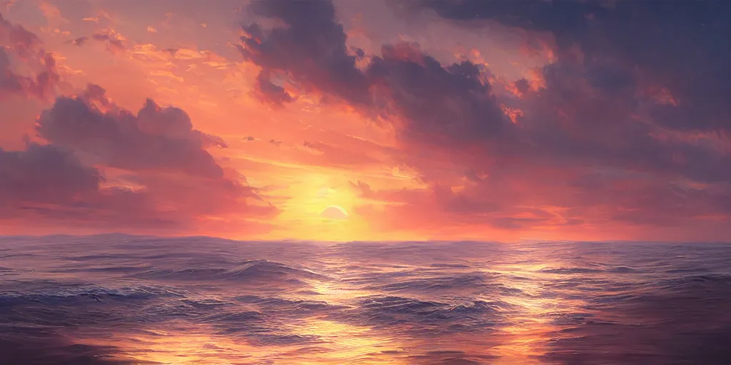 Prompt: a beautiful sunset over the ocean on a clear cloudless day, artstation, cgsociety, detailed, gorgeous painting