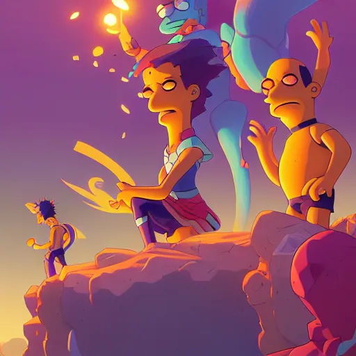 Image similar to hero world the simpsons, behance hd by jesper ejsing, by rhads, makoto shinkai and lois van baarle, ilya kuvshinov, rossdraws global illumination