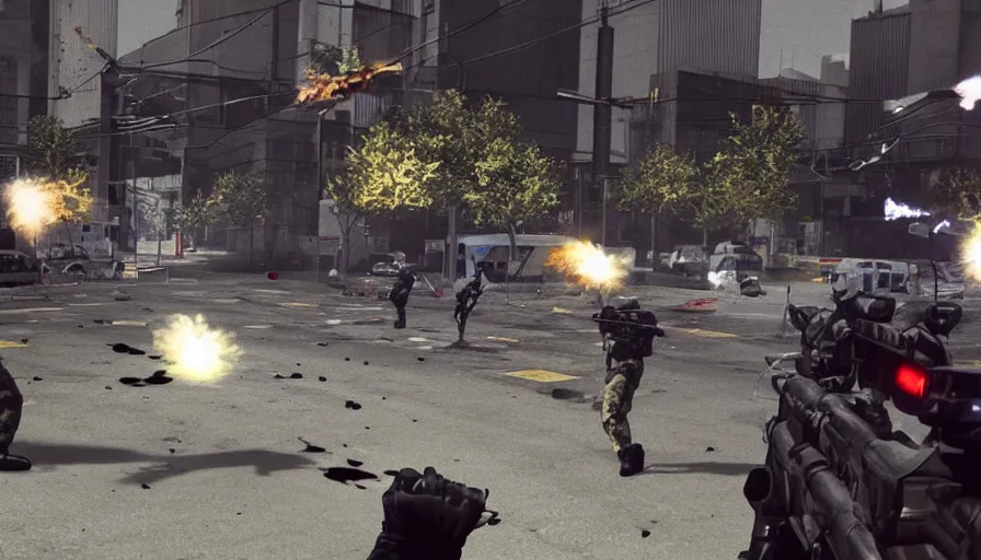 Image similar to 1990 Video Game Screenshot, Anime Neo-tokyo Cyborg bank robbers vs police, Set inside of the Bank, Open Bank Vault, Multiplayer set-piece Ambush, Tactical Squads :10, Police officers under heavy fire, Police Calling for back up, Bullet Holes and Realistic Blood Splatter, :10 Gas Grenades, Riot Shields, Large Caliber Sniper Fire, Chaos, Akira Anime Cyberpunk, Anime Machine Gun Fire, Violent Action, Sakuga Gunplay, Shootout, :14 Anime Cel Shaded style:19 , Inspired by Intruder :10 Created by Katsuhiro Otomo + Capcom: 19,