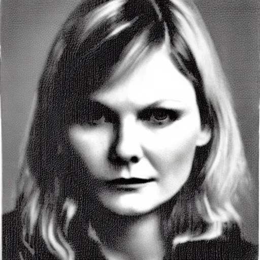 Prompt: 1-bit vintage computer portrait of kirsten dunst