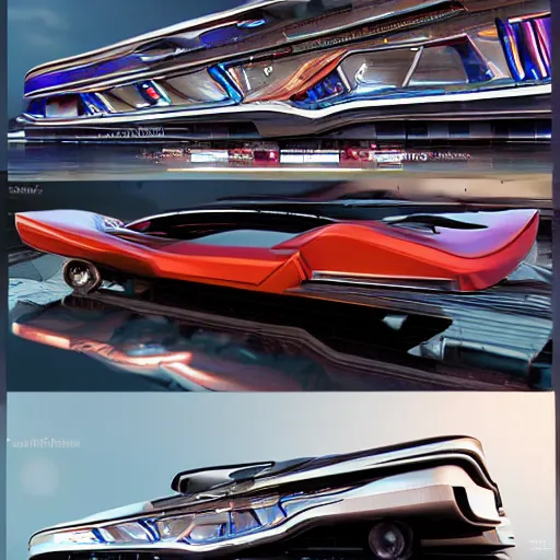 Image similar to sci-fi cars trucks motorcycles 50% of canvas in center and wall near structure on the coronation of napoleon painting and digital billboard in the middle and everything in style of zaha hadid and suprematism forms unreal engine 5 keyshot octane artstation trending bladerunner 2049 colors lighting ultra high detail ultra photo realistic 8k 16k in plastic dark tilt shift