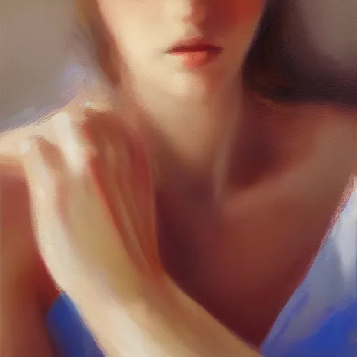 Image similar to super close - up of a woman's fingers, relaxed pose, morning, highly detailed, ultrarealistic oil painting, vladimir volegov, artstation