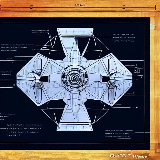 Image similar to section view of a tie fighter, blueprints