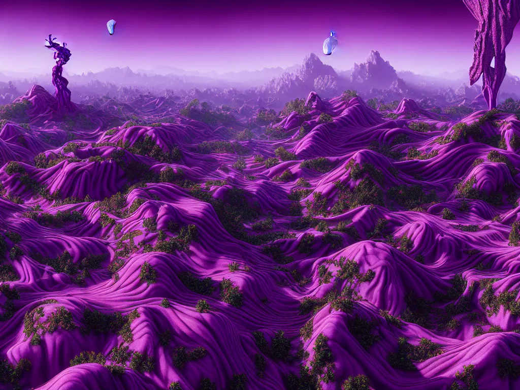 Image similar to highly detailed photo of purple valley, trending on deviantart, neo surrealism, sharp focus, 4 k, a lot of little details, octane, masterpiece, art by max ernst