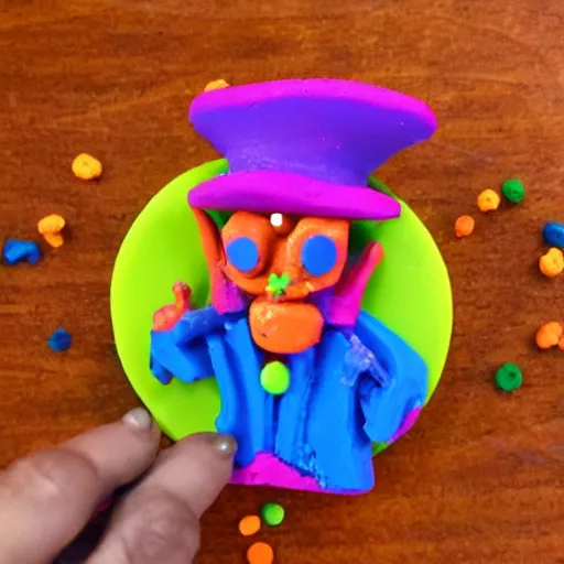Prompt: a psychedelic witch doctor made of play doh