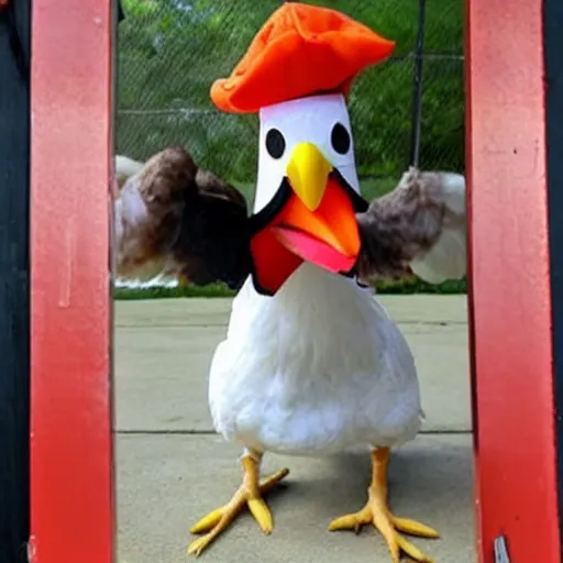 Image similar to chicken dressed as an inmate