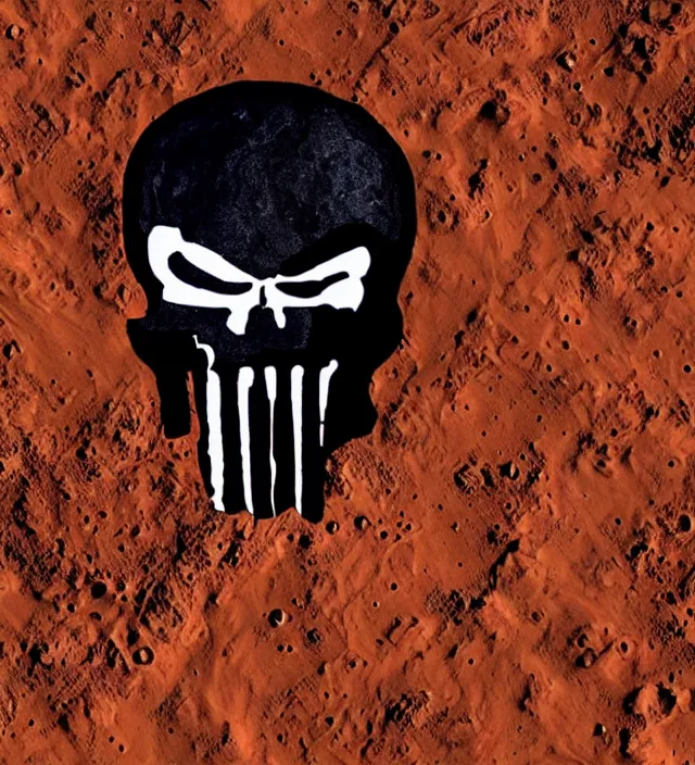 Image similar to punisher symbol face on mars.