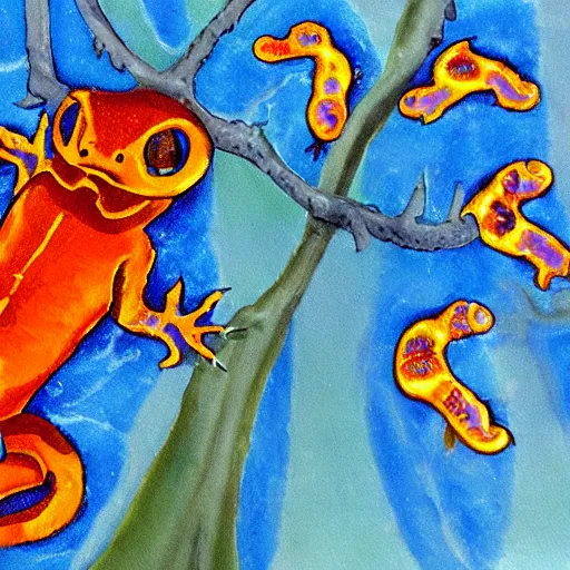 Prompt: fiery salamander alchemical painting