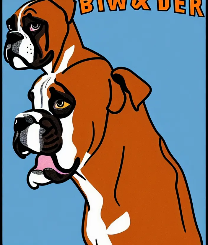 Prompt: boxer sportsman as boxer dog, anatomically correct, style of american 6 0's poster