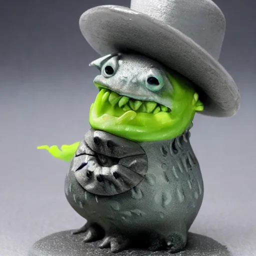 Prompt: grey fantasy slime monster wearing a tophat