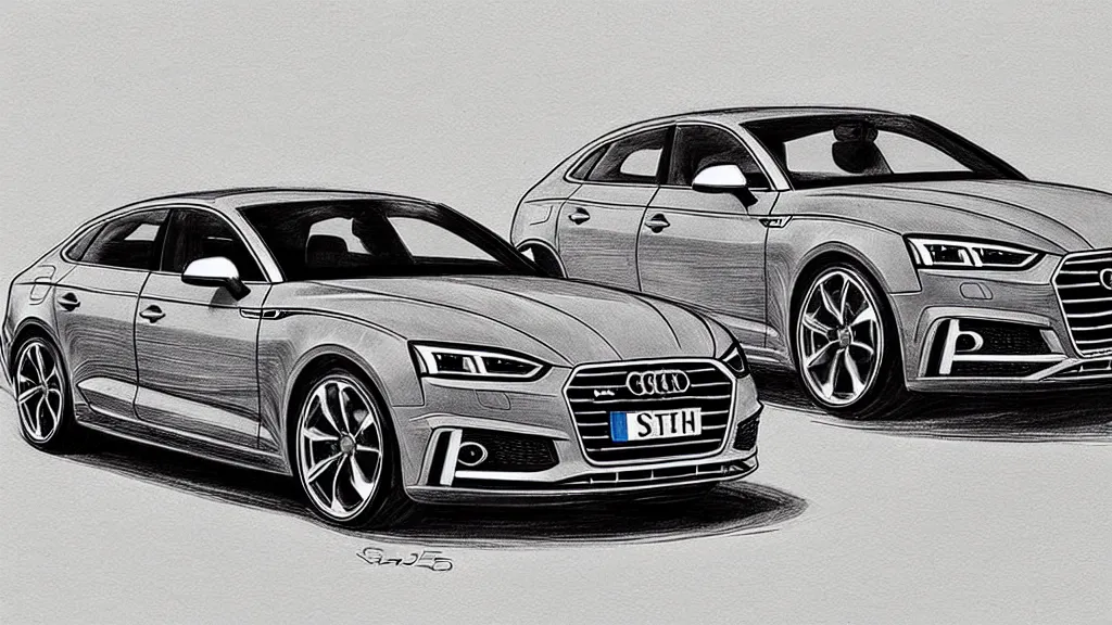 Image similar to a hand - drawn sketch of an audi s 5 sportback.