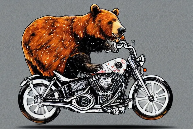 Image similar to a bear riding a Harley Davidson by Sandra Chevrier