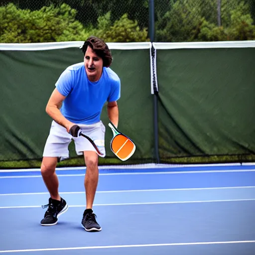 Image similar to Justin Trudeau playing pickleball, photo, 8k