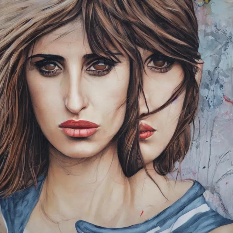 Image similar to Street-art portrait of Penélope Cruz Sánchez in style of Etam Cru, photorealism