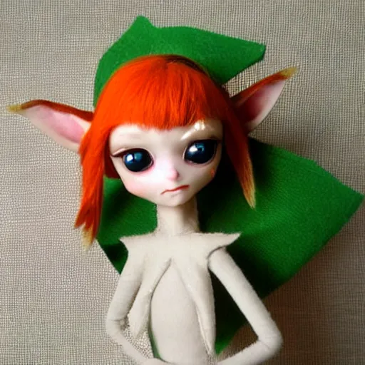 Image similar to Short, elf, grey skin with a green undertone, orange/red hair, ears are 3 inches long ending at a point, their eyes are like a pale yellow light all iris (no black or white), uhhh they have deer like legs that bend backwards to allow for faster movement, and they are both masc and femme equally so I don’t have to choose a gender dramatic lighting, illustration by Greg rutkowski, yoji shinkawa, 4k, digital art, concept art, trending on artstation