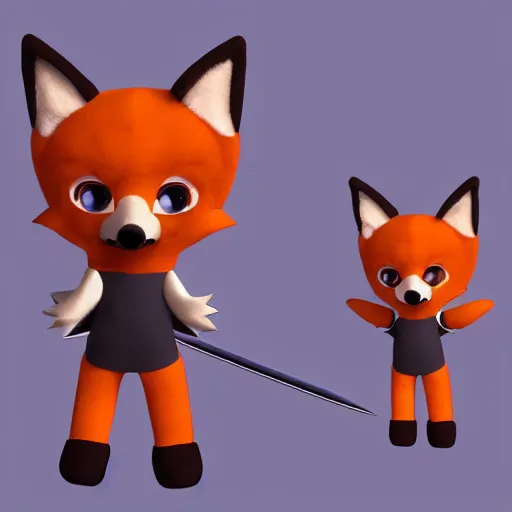 Image similar to cute fumo plush of a foxboy with a sword, three point lighting, dramatic, vray