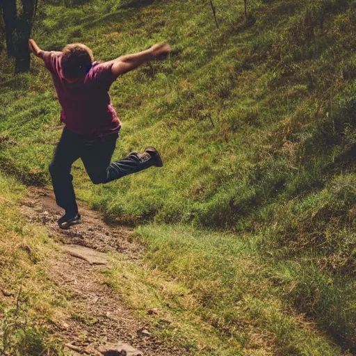 Image similar to a man falling down an hill