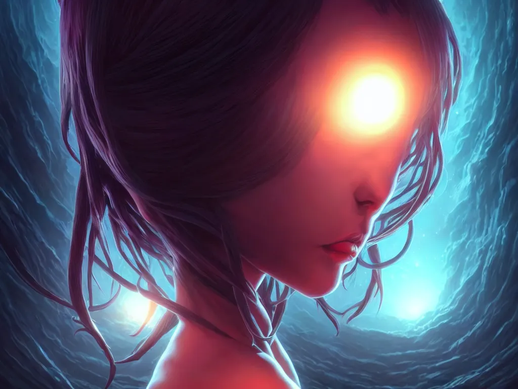 Prompt: azathoth girl save the earth, occlusion shadow, specular reflection, rim light, unreal engine, artgerm, artstation, art by hiroaki samura and ilya kuvshinov and ossdraws, intricate, highly detailed 8 k, cosmic horror illustration, extremely beautiful and aesthetic shape of face and body, movie poster