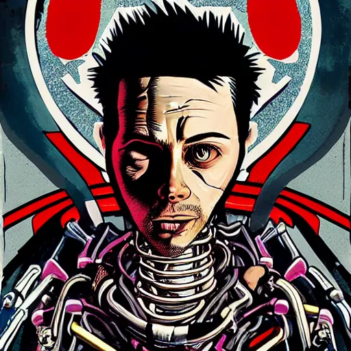 Prompt: portrait of tyler durden, biomechanical cyborg, cyberpunk, futuristic, elegant, artistic, jamie hewlett style