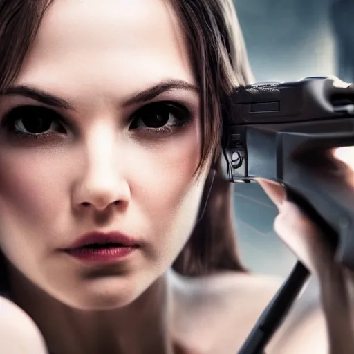 Image similar to heroine, beautiful, 8 k digital camera, sharp focus, ultra detailed, 8 k, sorceress woman, guns and magic, hd, movie still, character, realistic, portrait, 3 d, hyperrealistic