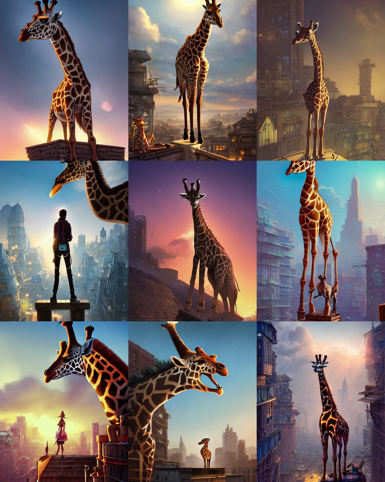 Prompt: kids fantasy sketch a giraffe standing on a rooftop, fantasy, intricate, epic lighting, cinematic composition, hyper realistic, 8 k resolution, unreal engine 5, by artgerm, tooth wu, dan mumford, beeple, wlop, rossdraws, james jean, marc simonetti, artstation