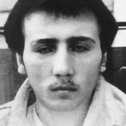 Prompt: Last photo of Daniel Svrzikapa, assasin of Petvqar Sugarev before he shot him, 1986
