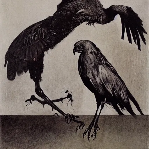 Prompt: illustration of a muscular crow by stephen gammell, francis bacon, masterpiece oil on canvas