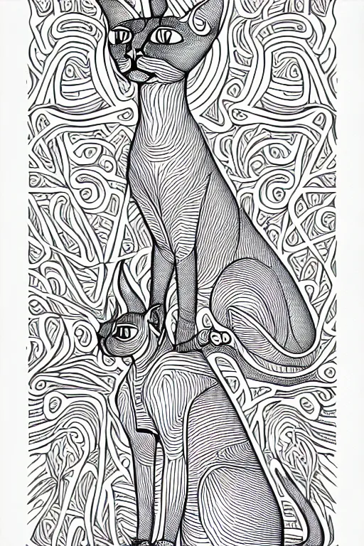 Prompt: sphynx cat egypt cat statue ornate luxury fractal ink drawing line art colouring page, vector, margins, fine lines, centered