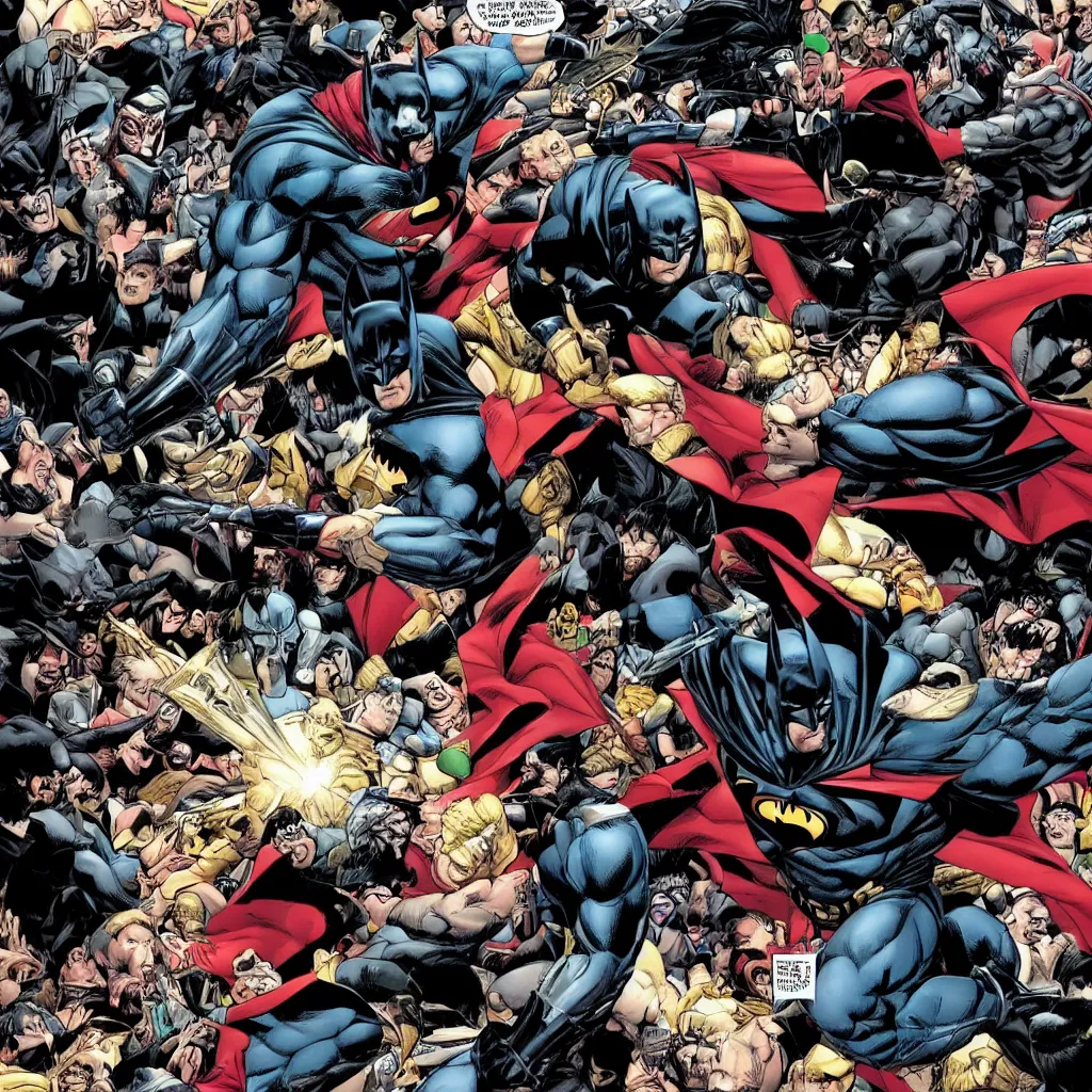 Prompt: batman defeating superman with a large croud watching