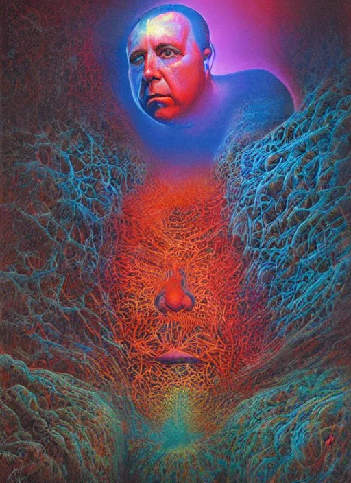 Image similar to alex jones by lisa frank and zdzislaw beksinski