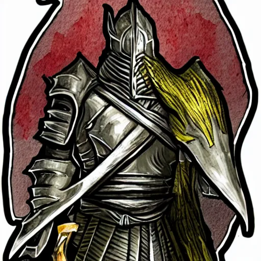 Image similar to a sticker illustration of a dark souls lord