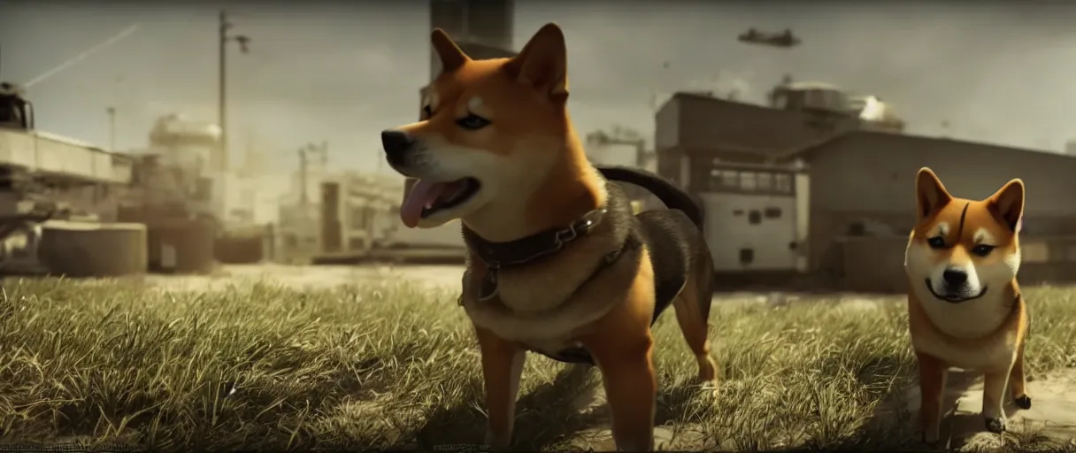 Image similar to A shiba inu dog in Call of Duty Vanguard, cinematic shot