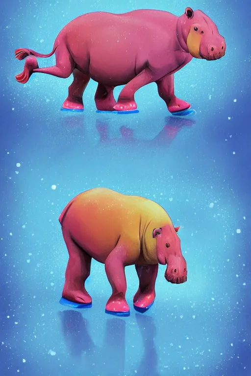 Prompt: colorful hippos ice skating, digital art, artstation trending, digital painting