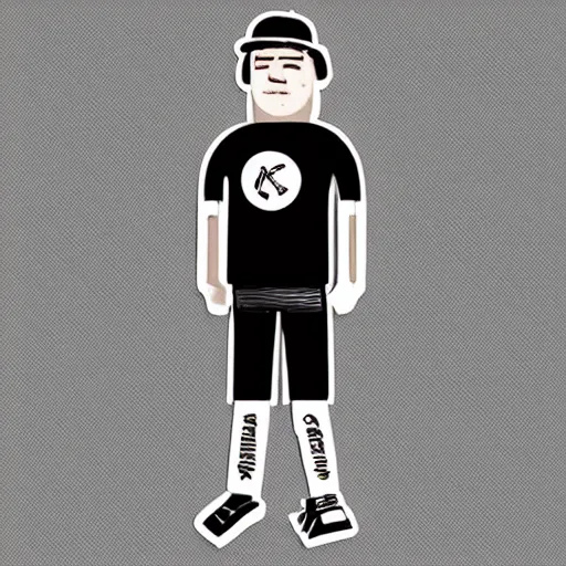 Prompt: action figure of thin white male wearing a black baseball cap and black graphic t - shirt, american traditional tattoos on legs and left arm, 4 k,