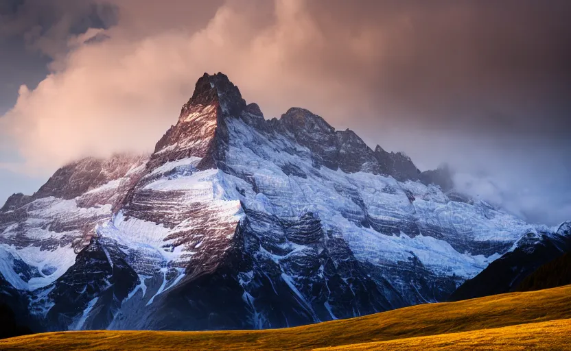 Image similar to a dramatic swiss alps landscape photo by ryan dyar, highly detailed, 8 k