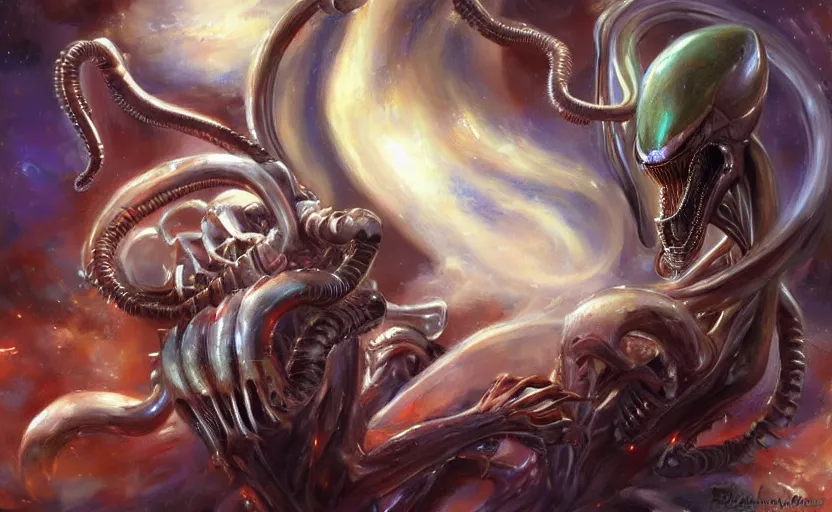 Image similar to Alchemy Xenomorph. By Konstantin Razumov, highly detailded