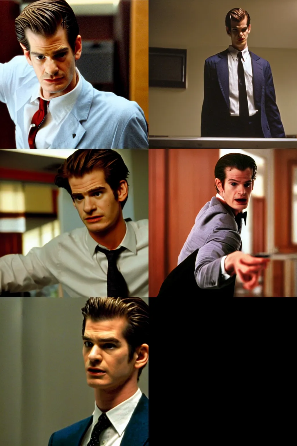 Prompt: A still of Andrew Garfield in American Psycho (2000), HD image