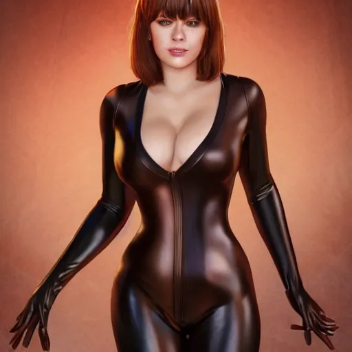 Prompt: photo of a gorgeous tessa fowler in the style of stefan kostic, realistic, professionally, professionally color graded, half body shot, leather body suit, sharp focus, 8 k high definition, insanely detailed, intricate, elegant, art by stanley lau and artgerm