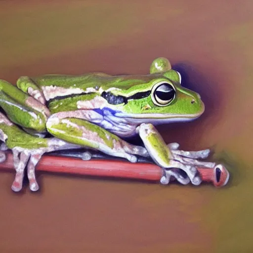 Image similar to frog with a sword, oil painting