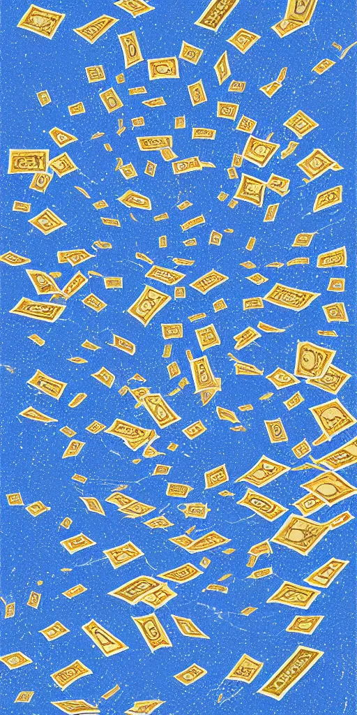 Prompt: bags of money dropping down at rapid speed through the sky, speed lines, digital art