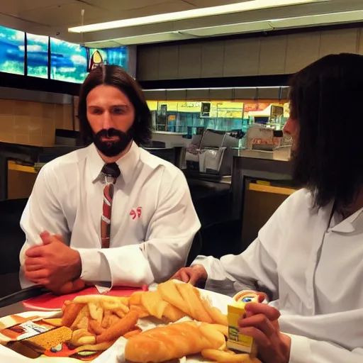 Image similar to Jesus on a lunch break at McDonalds