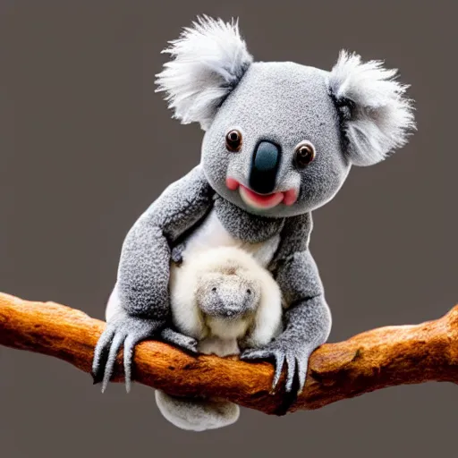 Prompt: cute koala as a muppet, intricate detail, beautiful aesthetic, photorealistic, award winning professional cinematic composition, dramatic lighting, 8 k