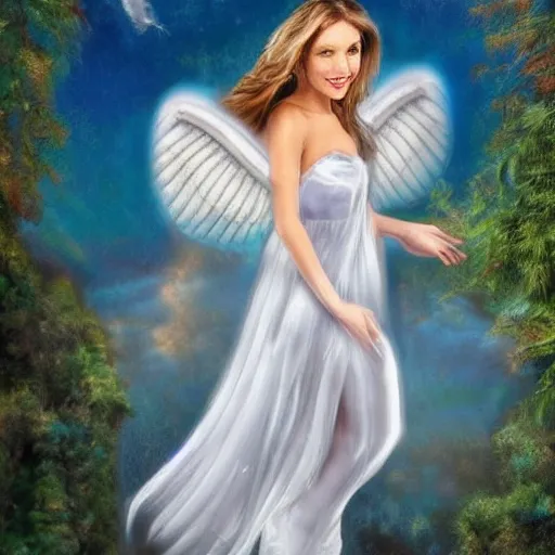 Image similar to full shot photo of a beautiful angel woman with crystal wings