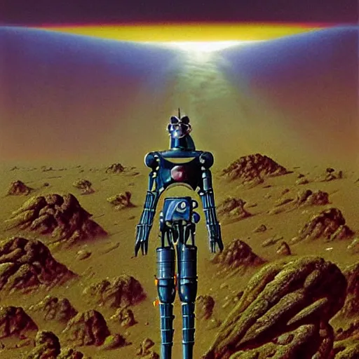 Image similar to the edge of the universe (on film), cybernetic cyborg warrior, by Tim White and Vladimir Kush